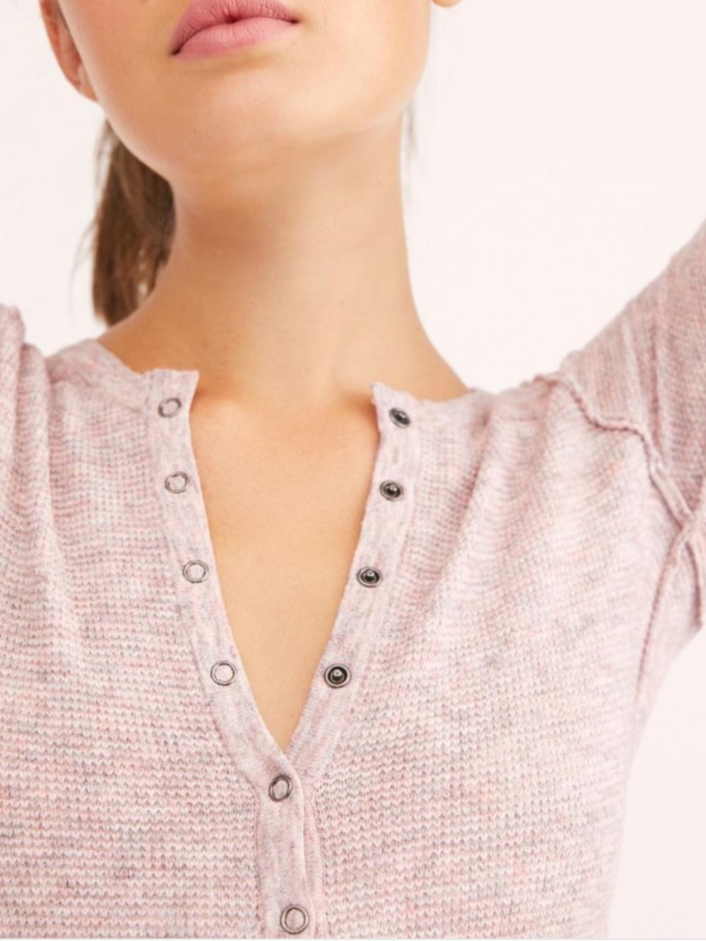 Intimately Free People Heather Pink Long Sleeve Think Thermal Henley Top Large